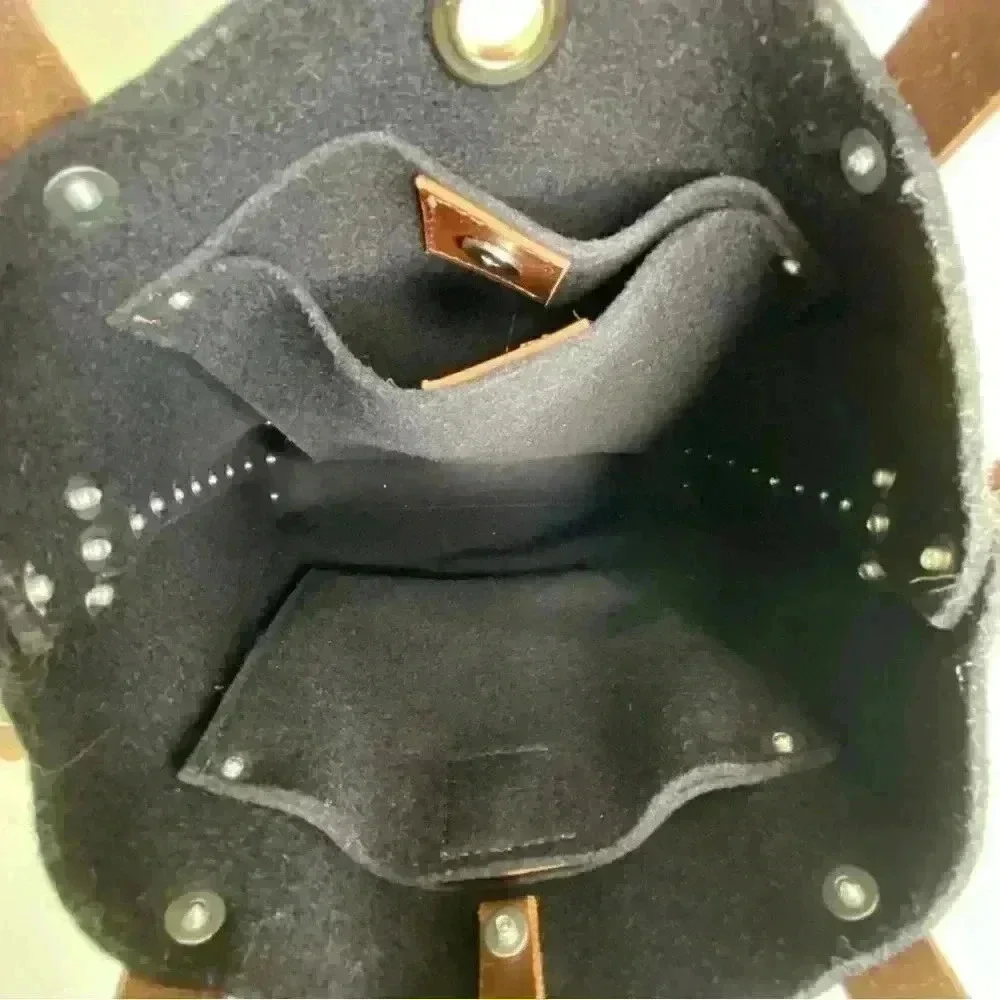 RAM BAG Wool Felt & Leather Riveted Messenger Satchel Black Bag